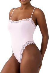 Women’s Lace Thong Bodysuit – Sexy Square Neck, Spaghetti Strap, Backless Cami Top